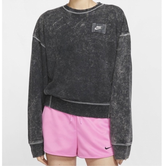 Nike French Terry Rebel CrewNeck Acid Wash Black Grey Sweatshirt - Picture 2 of 8